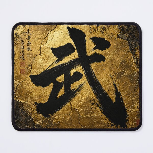 Item preview, Japanese Kanji “Warrior” Calligraphy on Gold Textured Background designed and sold by RhymeArc.