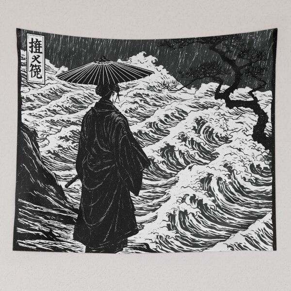Item preview, Ukiyo-e Wave Woodcut Samurai Art designed and sold by GrinGalore.