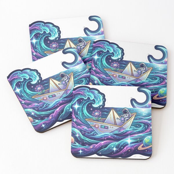 Item preview, Cosmic Origami Voyage — Astronaut Sailing Galaxy Waves Sticker designed and sold by RoyArt0.