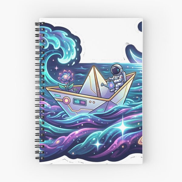 Item preview, Cosmic Origami Voyage — Astronaut Sailing Galaxy Waves Sticker designed and sold by RoyArt0.