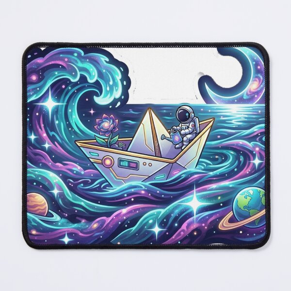 Item preview, Cosmic Origami Voyage — Astronaut Sailing Galaxy Waves Sticker designed and sold by RoyArt0.
