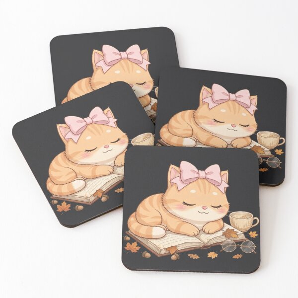 Item preview, Cute Fall Sleeping Cat Book Autumn Cozy Reading Leaves designed and sold by Moody Vibes Studio.
