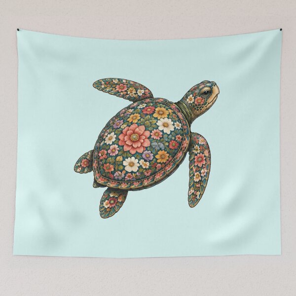 Item preview, Swimming Floral Turtle | Ocean Floral Art Collection designed and sold by Zaru Art Studio.