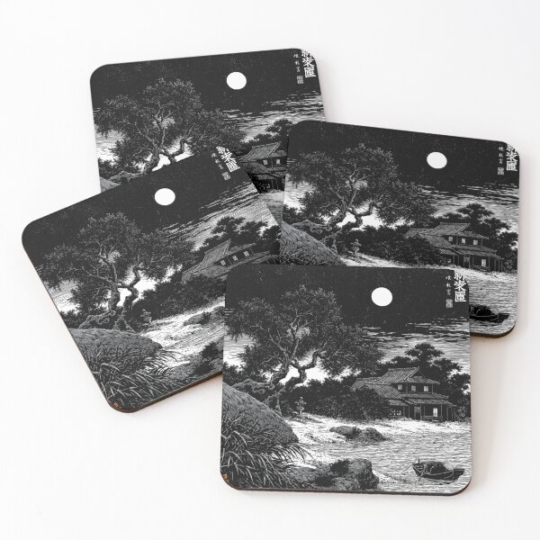 Item preview, Ukiyo-e Japanese Village Moonlight Woodblock Print designed and sold by GrinGalore.