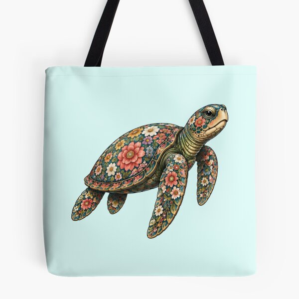 Item preview, Colorful Floral Sea Turtle | Ocean Floral Art Collection designed and sold by Zaru Art Studio.