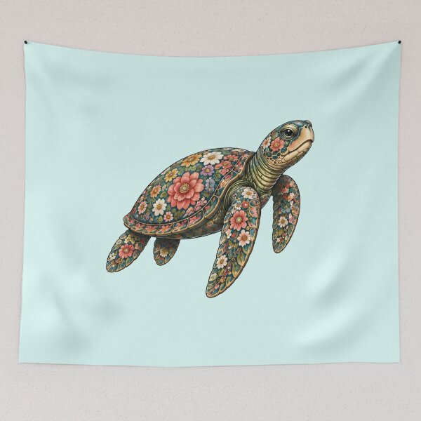 Item preview, Colorful Floral Sea Turtle | Ocean Floral Art Collection designed and sold by Zaru Art Studio.