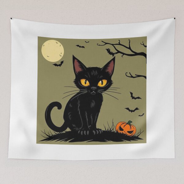 Item preview, Halloween Black Cat with Pumpkin and Bats – Spooky Gothic Night Design designed and sold by swara-2016.