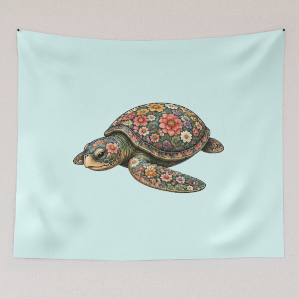 Item preview, Peaceful Floral Sea Turtle | Ocean Floral Art Collection designed and sold by Zaru Art Studio.