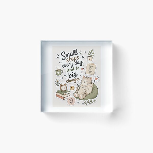 Item preview, Small Steps Every Day Sticker | Cute Cat Motivational Quote | Cozy Aesthetic designed and sold by DKraftz.