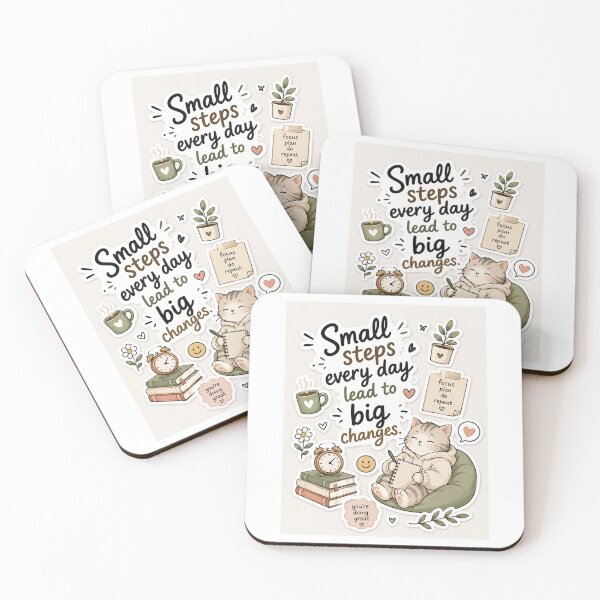 Item preview, Small Steps Every Day Sticker | Cute Cat Motivational Quote | Cozy Aesthetic designed and sold by DKraftz.