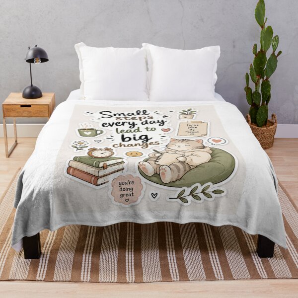 Item preview, Small Steps Every Day Sticker | Cute Cat Motivational Quote | Cozy Aesthetic designed and sold by DKraftz.