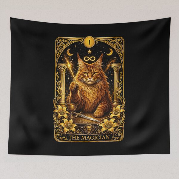 Item preview, The Magician Cat Tarot Card – Golden Maine Coon Wizard designed and sold by thirtyonestars.
