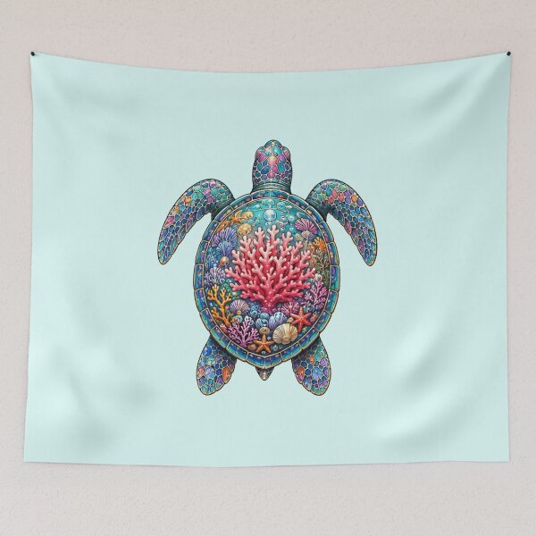 Item preview, Colorful Coral Sea Turtle | Ocean Coral Reef Art Collection designed and sold by Zaru Art Studio.