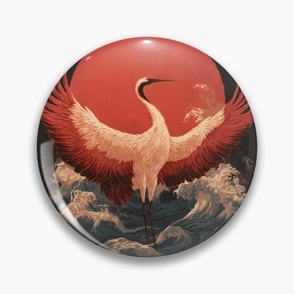 Item preview, Japanese Crane Rising Sun Wave Ukiyo-e Woodcut Art designed and sold by GrinGalore.