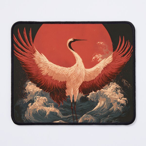 Item preview, Japanese Crane Rising Sun Wave Ukiyo-e Woodcut Art designed and sold by GrinGalore.