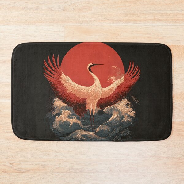 Item preview, Japanese Crane Rising Sun Wave Ukiyo-e Woodcut Art designed and sold by GrinGalore.