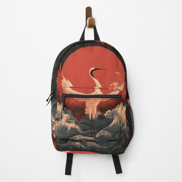 Item preview, Japanese Crane Rising Sun Wave Ukiyo-e Woodcut Art designed and sold by GrinGalore.