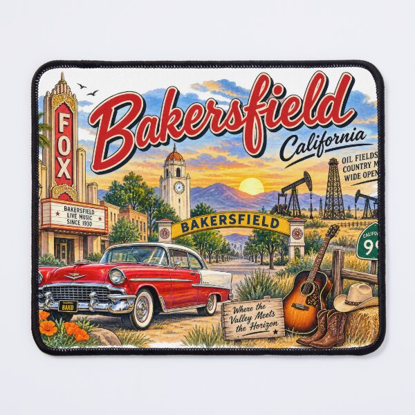 Item preview, Greetings from Bakersfield California – Vintage Landmark Collage designed and sold by Russell Thorne.