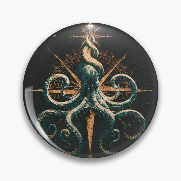 Item preview, Kraken Octopus Compass Rose Nautical Linocut Ocean Art designed and sold by GrinGalore.