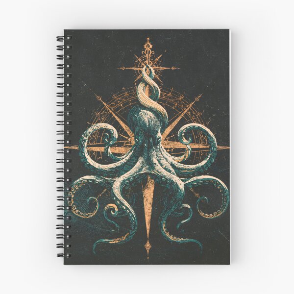 Item preview, Kraken Octopus Compass Rose Nautical Linocut Ocean Art designed and sold by GrinGalore.