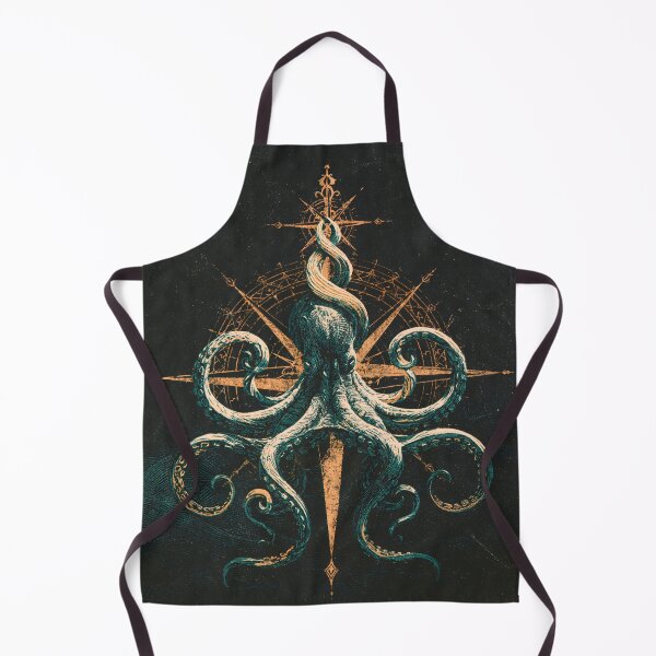 Item preview, Kraken Octopus Compass Rose Nautical Linocut Ocean Art designed and sold by GrinGalore.
