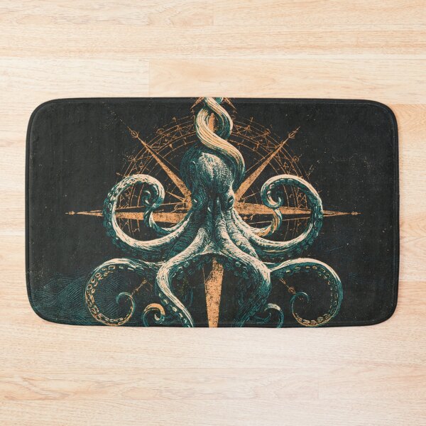 Item preview, Kraken Octopus Compass Rose Nautical Linocut Ocean Art designed and sold by GrinGalore.