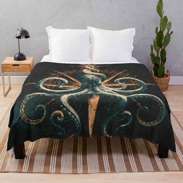 Item preview, Kraken Octopus Compass Rose Nautical Linocut Ocean Art designed and sold by GrinGalore.