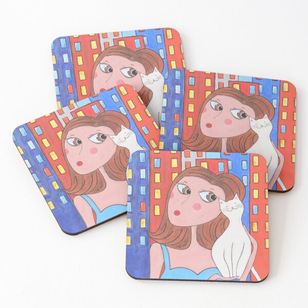Item preview, Girl and White Cat in the Colorful City designed and sold by Art-Dijana.
