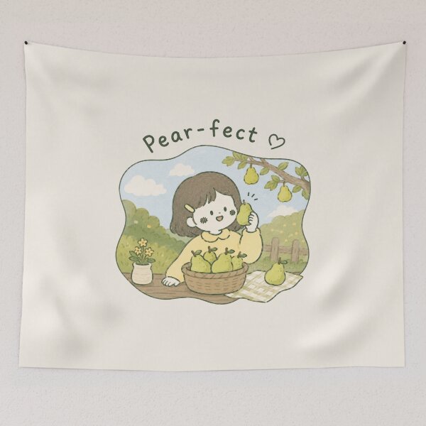 Item preview, Pear-fect Cute Kawaii Girl with Pears Cottagecore Fruit Illustration designed and sold by Eathusiast.