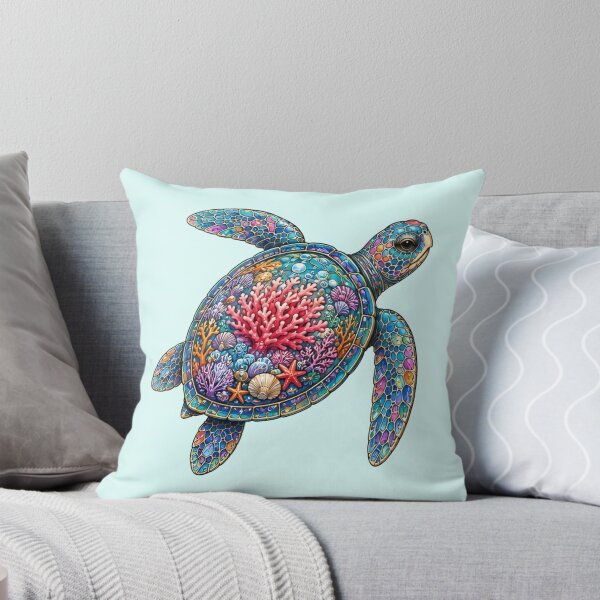 Item preview, Swimming Coral Turtle | Ocean Coral Reef Art Collection designed and sold by Zaru Art Studio.