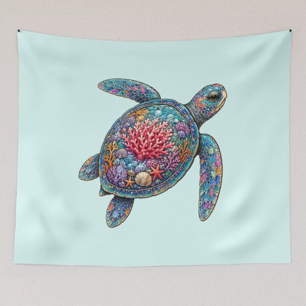 Item preview, Swimming Coral Turtle | Ocean Coral Reef Art Collection designed and sold by Zaru Art Studio.