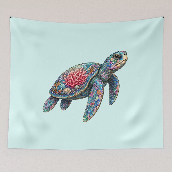 Item preview, Tropical Coral Sea Turtle | Ocean Coral Reef Art Collection designed and sold by Zaru Art Studio.