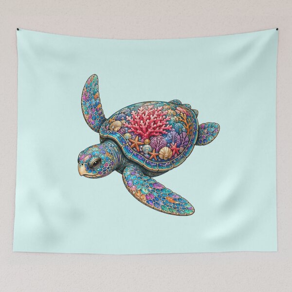 Item preview, Floral Coral Turtle | Ocean Coral Reef Art Collection designed and sold by Zaru Art Studio.