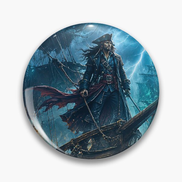 Item preview, Supernatural Pirate Captain in a Stormy Sea with Ghost Ships designed and sold by lavanya11.
