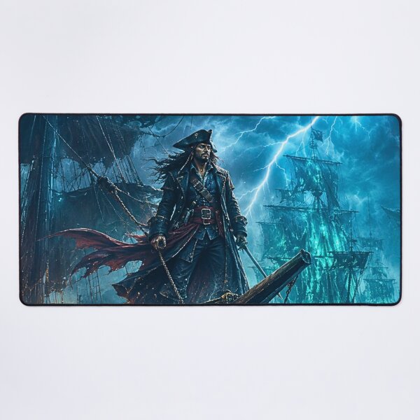 Item preview, Supernatural Pirate Captain in a Stormy Sea with Ghost Ships designed and sold by lavanya11.