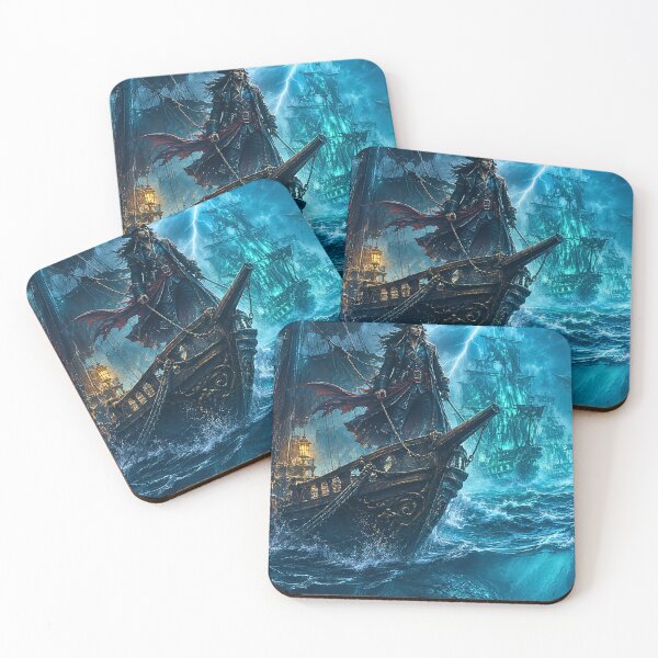 Item preview, Supernatural Pirate Captain in a Stormy Sea with Ghost Ships designed and sold by lavanya11.