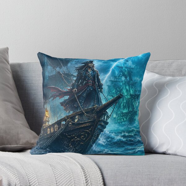 Item preview, Supernatural Pirate Captain in a Stormy Sea with Ghost Ships designed and sold by lavanya11.