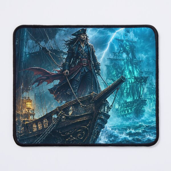 Item preview, Supernatural Pirate Captain in a Stormy Sea with Ghost Ships designed and sold by lavanya11.