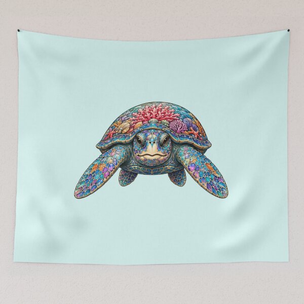 Item preview, Coral Reef Turtle Portrait | Ocean Coral Reef Art Collection designed and sold by Zaru Art Studio.