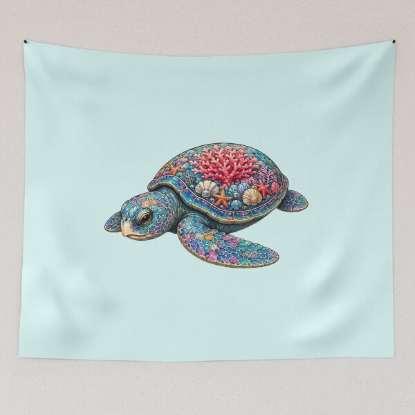 Item preview, Resting Coral Sea Turtle | Ocean Coral Reef Art Collection designed and sold by Zaru Art Studio.