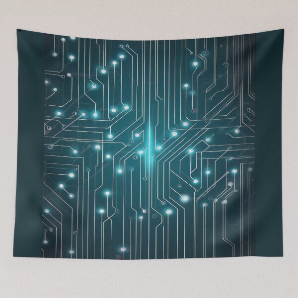 Item preview, Luminous Aqua Silver Circuitry Network designed and sold by ClarityPulse Studio.
