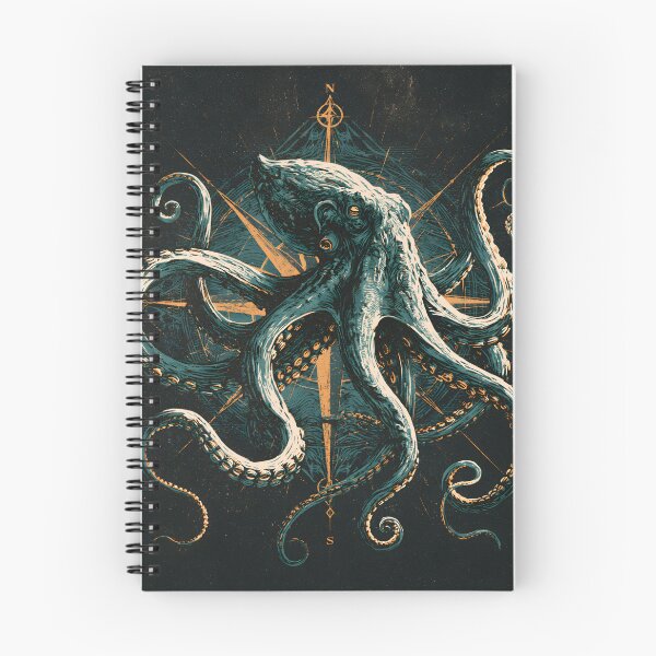 Item preview, Kraken Octopus Compass Nautical Ocean Linocut Woodcut Art designed and sold by GrinGalore.