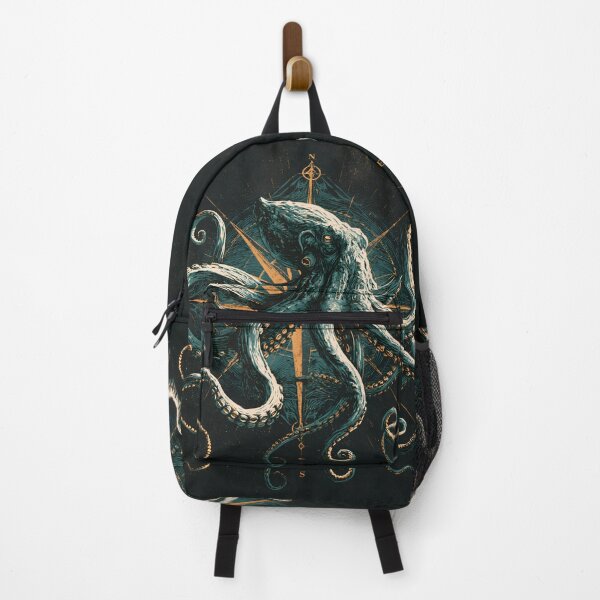 Item preview, Kraken Octopus Compass Nautical Ocean Linocut Woodcut Art designed and sold by GrinGalore.