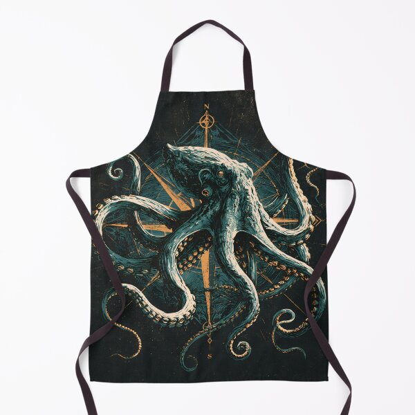 Item preview, Kraken Octopus Compass Nautical Ocean Linocut Woodcut Art designed and sold by GrinGalore.