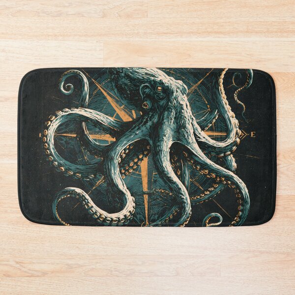 Item preview, Kraken Octopus Compass Nautical Ocean Linocut Woodcut Art designed and sold by GrinGalore.