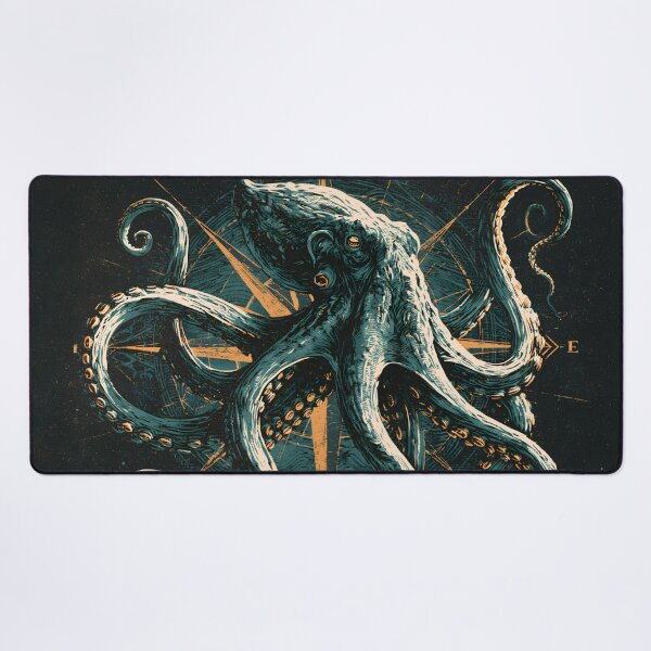 Item preview, Kraken Octopus Compass Nautical Ocean Linocut Woodcut Art designed and sold by GrinGalore.