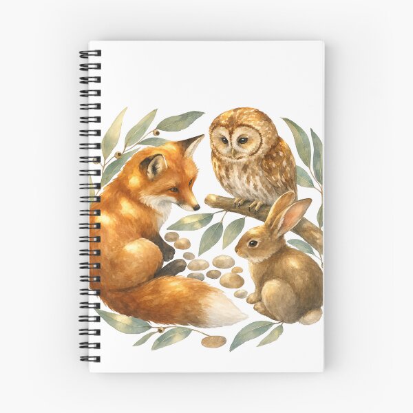 Item preview, woodland friends fox owl and rabbit watercolor illustration designed and sold by introvertarts.