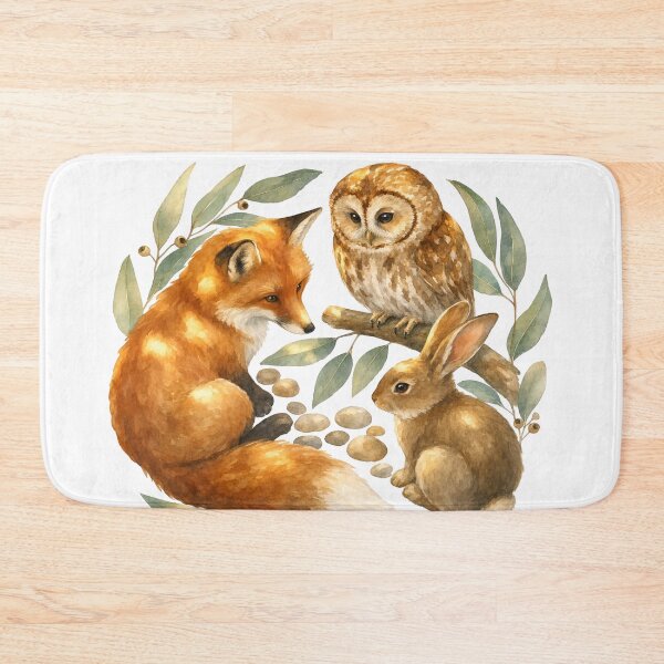Item preview, woodland friends fox owl and rabbit watercolor illustration designed and sold by introvertarts.