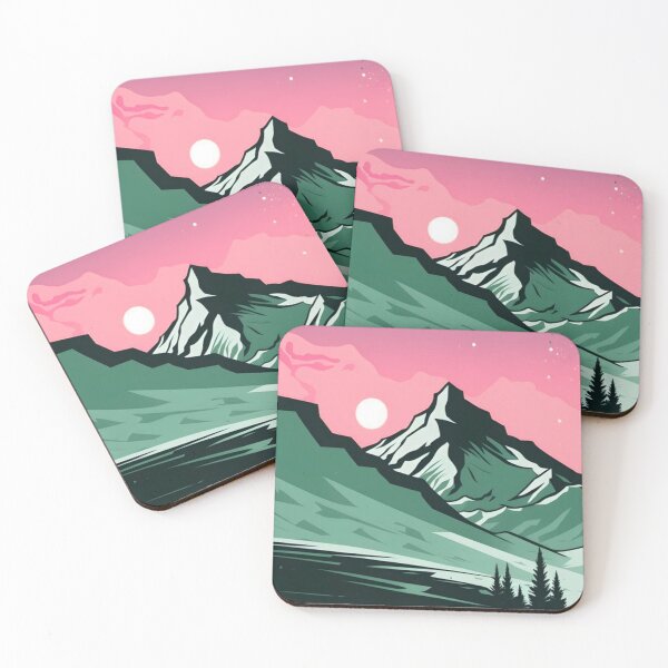 Item preview, Pink Sunset Mountain Peak Vector Landscape Art designed and sold by LYAN-STORE.
