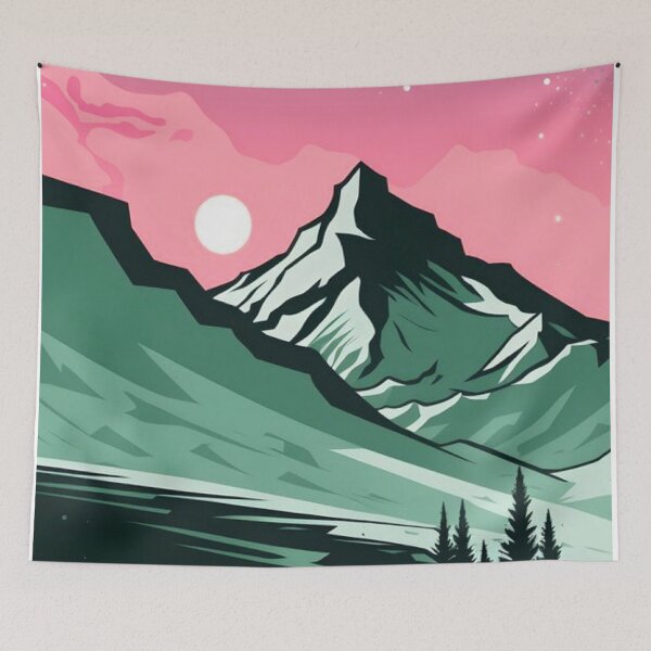 Item preview, Pink Sunset Mountain Peak Vector Landscape Art designed and sold by LYAN-STORE.
